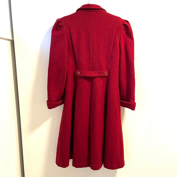 Vintage 80s Red Wool Coat Made in Canada Pea Coat Winter Holiday Puff Sleeve S/M - Picture 6 of 16
